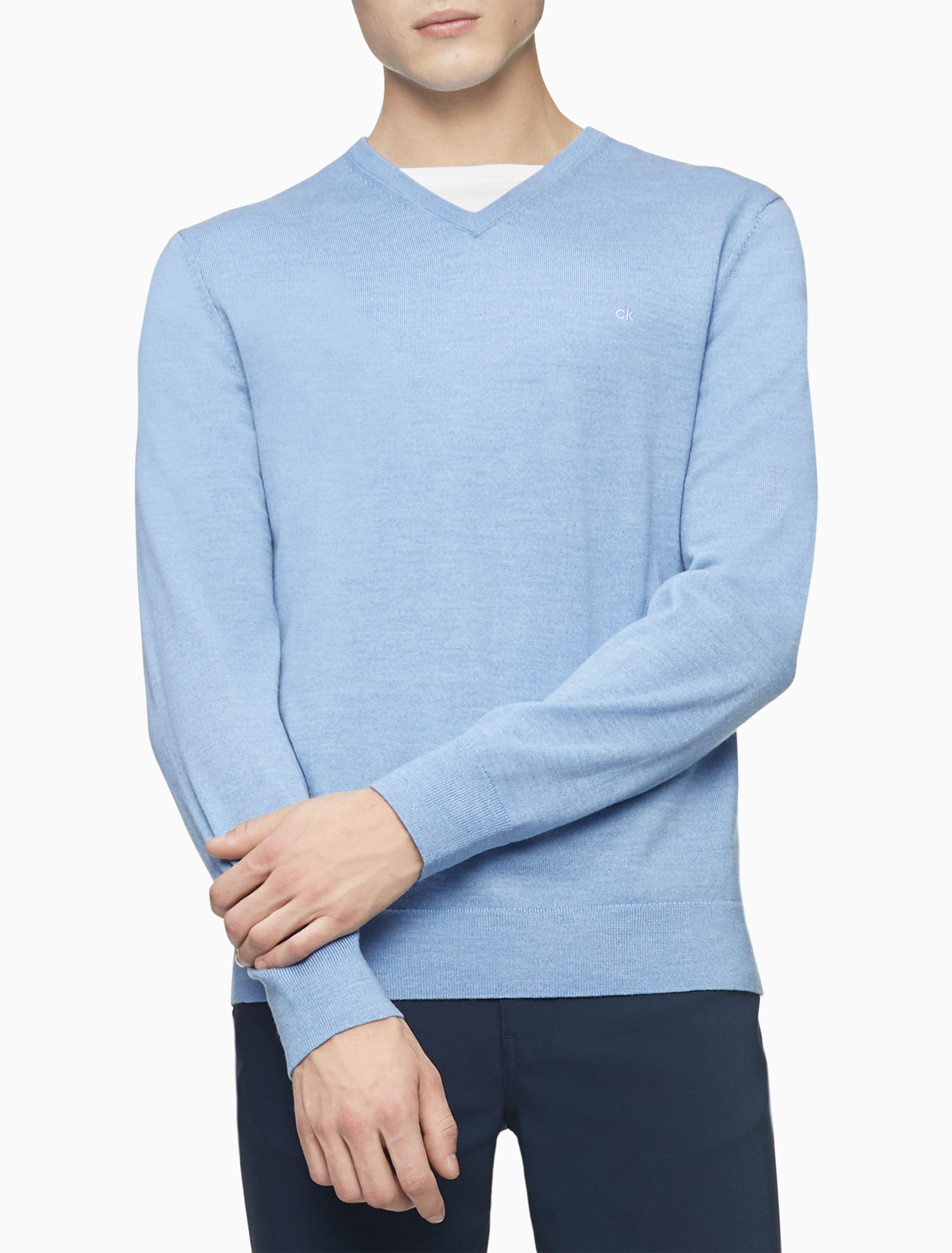 Solid Merino Wool VNeck Sweater Knitwear Calvin Klein