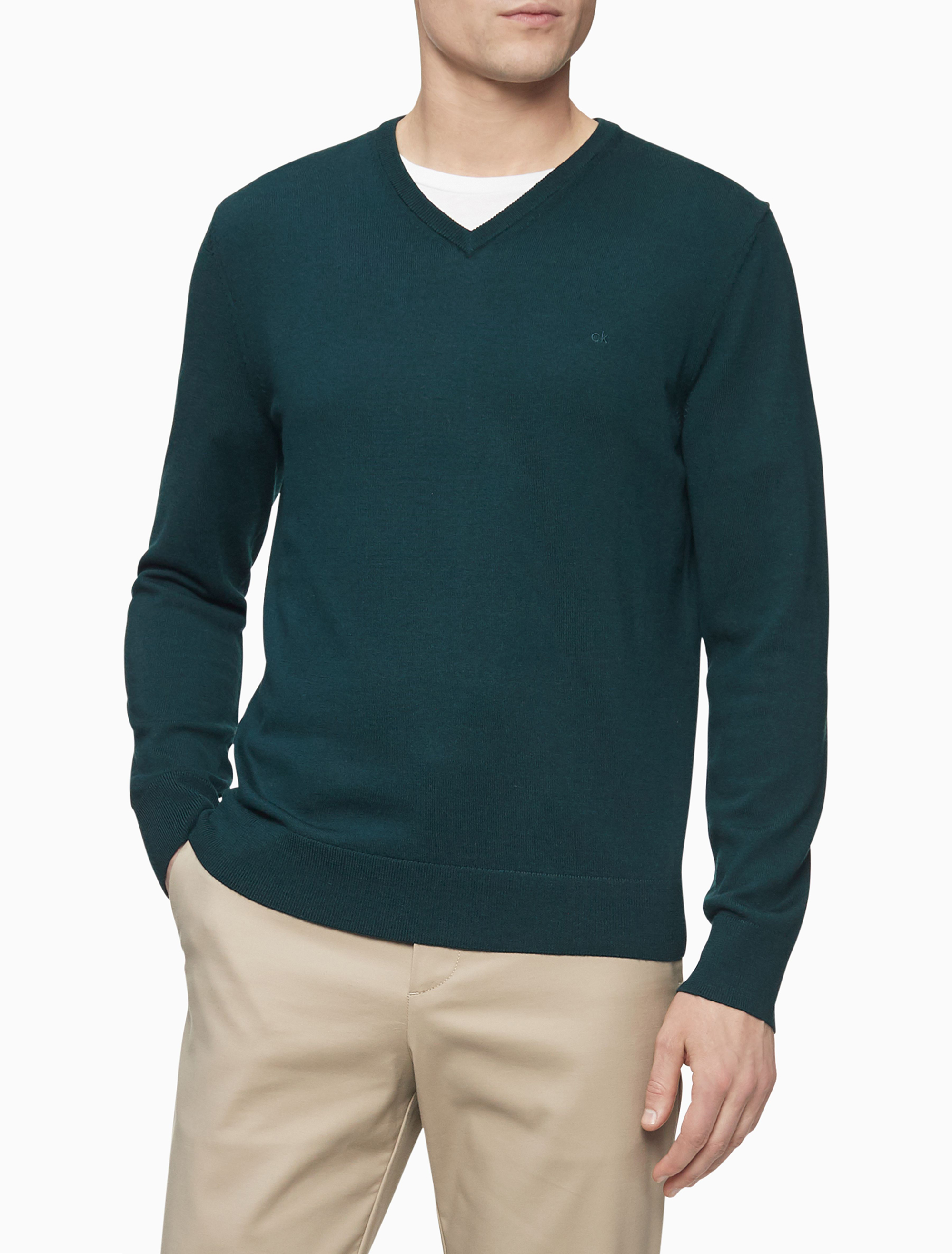 Solid Merino Wool VNeck Sweater Knitwear Calvin Klein