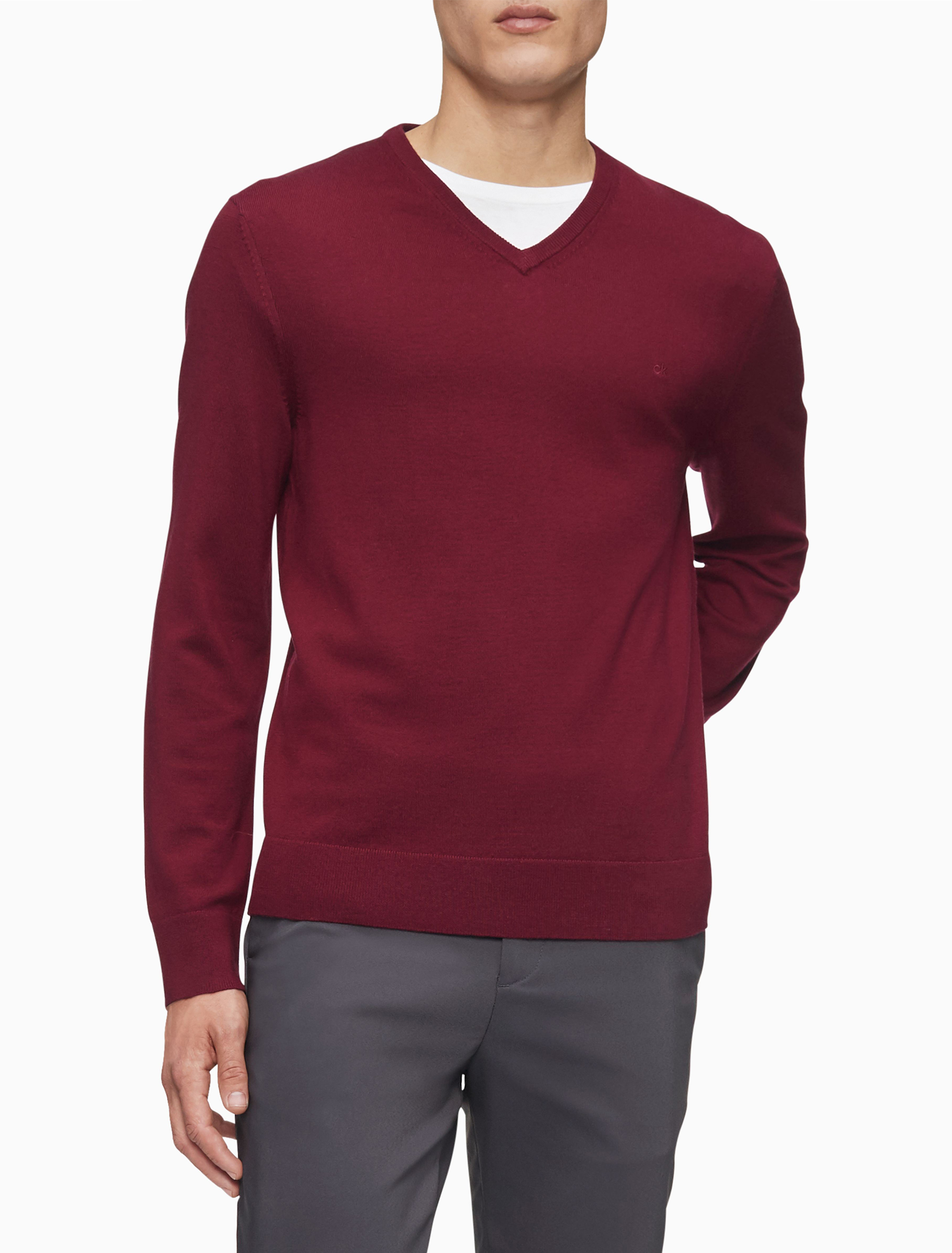 Solid Merino Wool VNeck Sweater Knitwear Calvin Klein